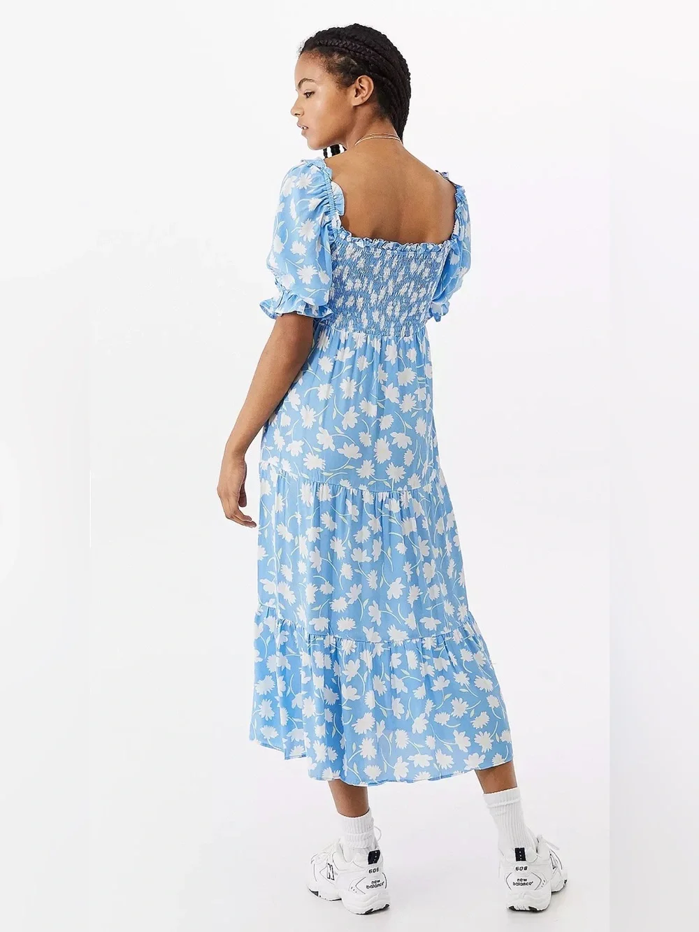 Faithfull The Brand Leyla Smocked Midi Dress Blue Floral Puff Sleeve Size S - Picture 16 of 16